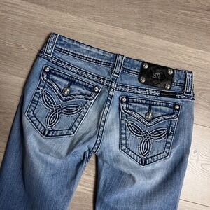 Miss Me Jeans Womens Boot Cut Embellished Pockets Blue Denim Size 27 JW5305B2V